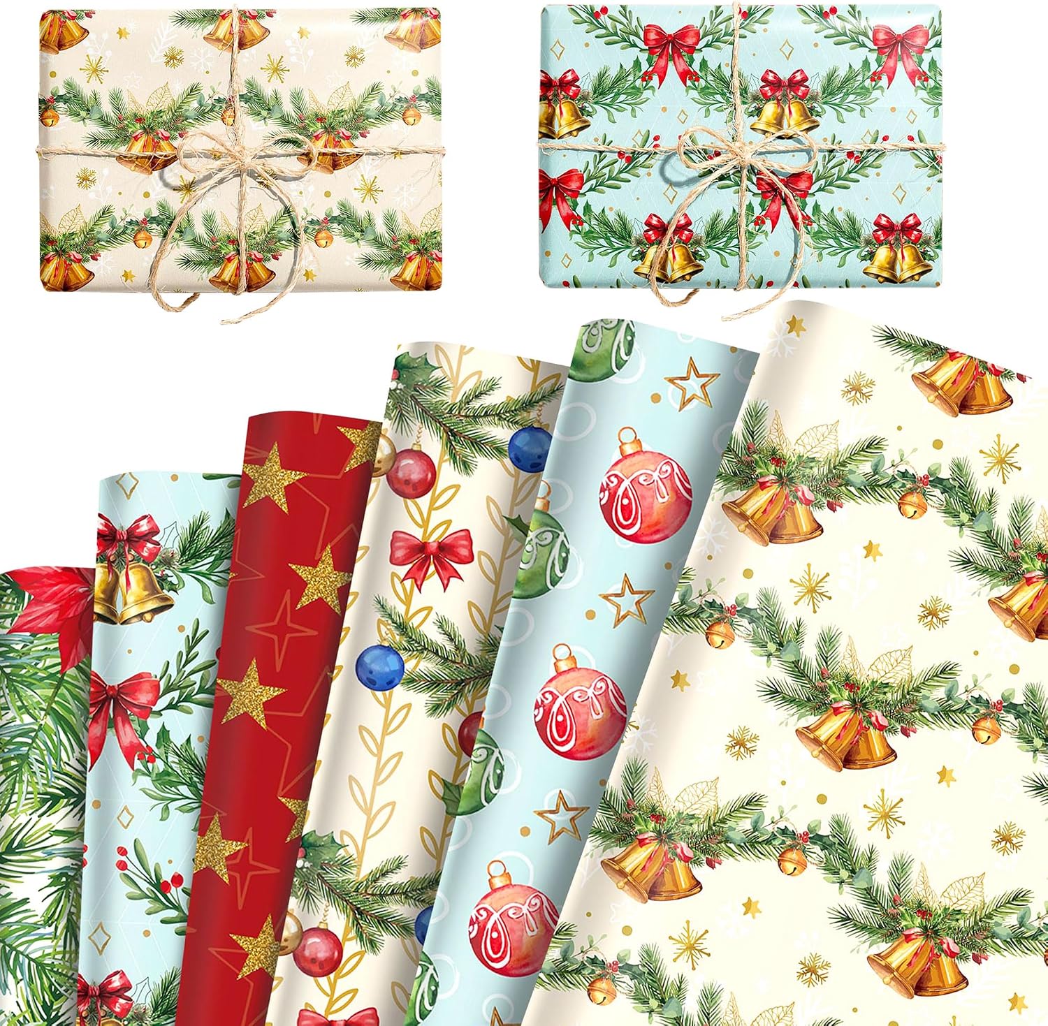 BACH AND BOOZY 12 Sheet Christmas Wrapping Paper Gift Wrap Paper for Birthday Wedding Baby Shower DIY Crafts Gift Packing