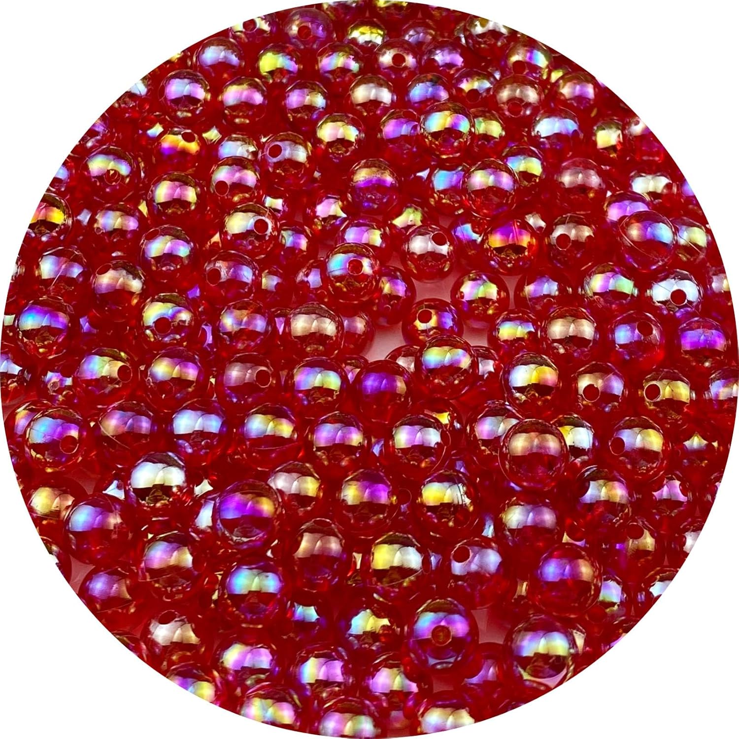 Jmassyang 200 Pieces 10mm Glossy Acrylic Round Beads AB Color Spacer Bubble Bead Plastic Crafts Bead for DIY Necklaces Bracelets Earrings Jewelry Making (Red AB)