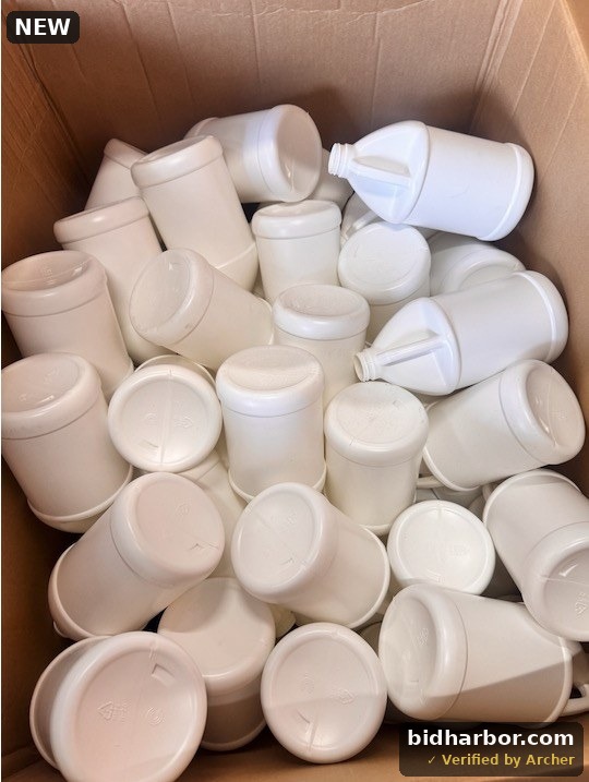 Box of New 64 oz Half-Gallon HDPE Plastic Jugs with Lids — Approx. 80 — Consigned