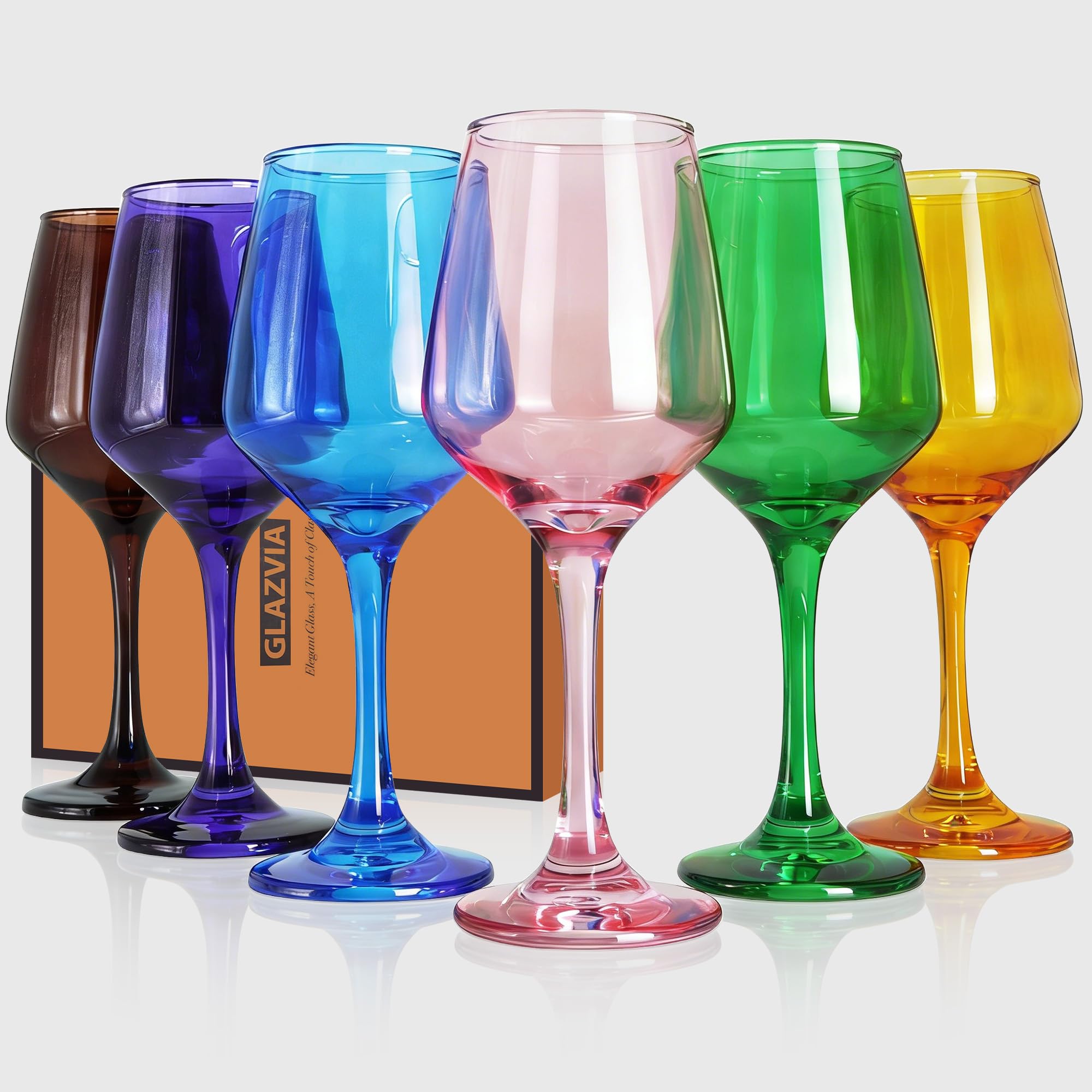 Glazvia Colored Wine Glasses, Set of 6 - Multicolor Stemmed Glassware