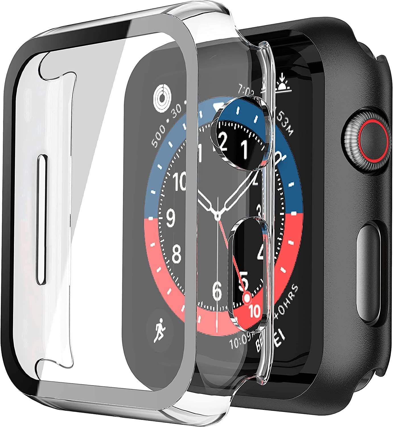 Misxi 2 Pack Hard PC Case with Tempered Glass Screen Protector Compatible with Apple Watch SE 3 (2025) SE 2 SE Series 6 Series 5 Series 4 44mm, Overall Shockproof Protective Cover for iWatch, 1 Black + 1 Transparent
