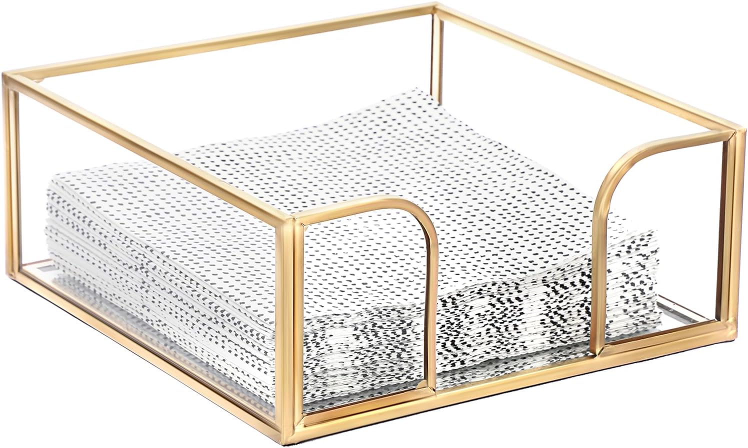 Sumnacon Cocktail-Sized Napkin Holder Square Glass Napkin Holder Table Gold Stylish Cocktail Napkin Holders for Kitchen Dining Table Counter,Decorative Napkin Basket for Picnic Wedding Party