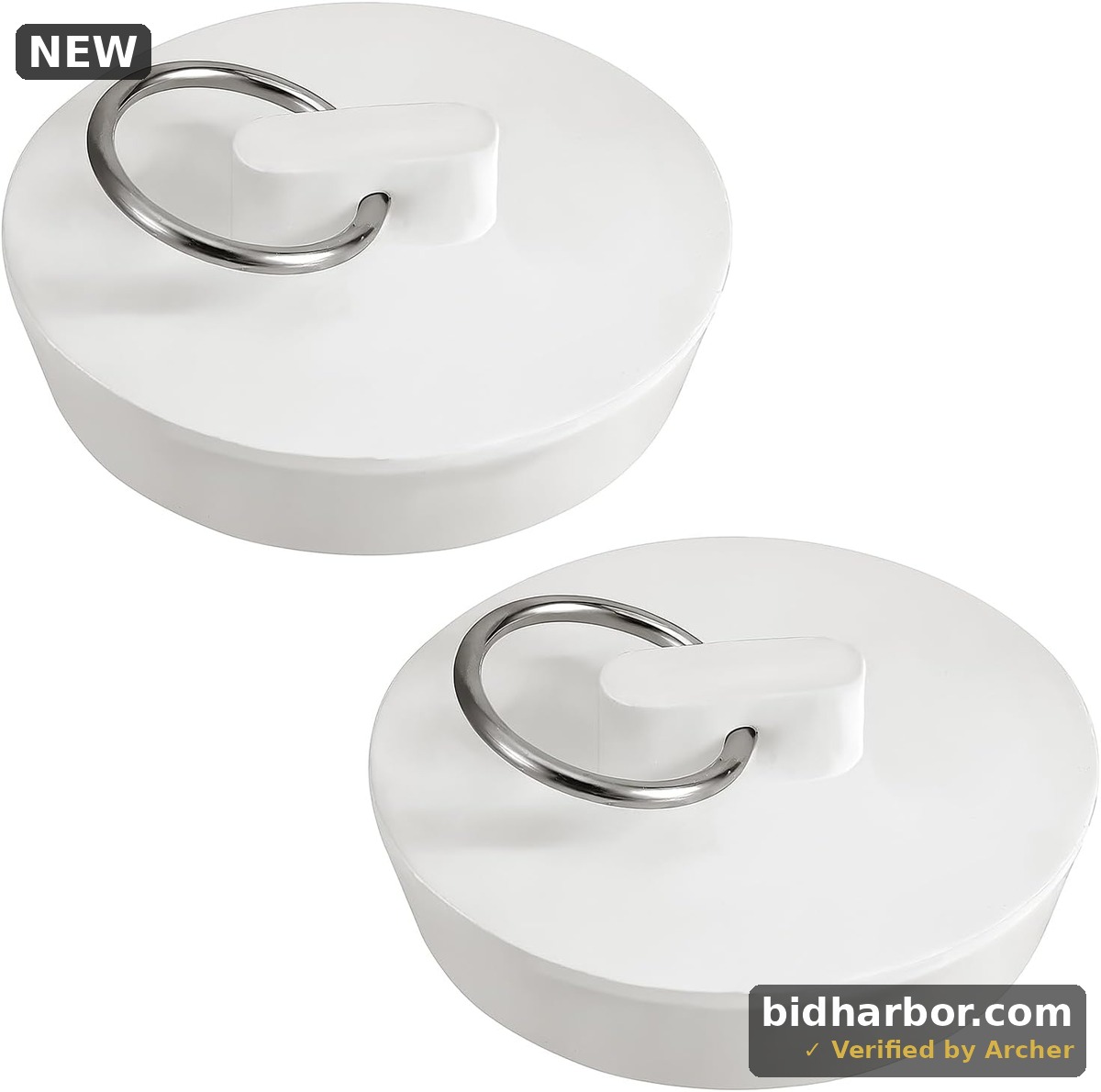 Rubber Sink Stopper, 2 Pcs 1-3/4 Inch Sink Drain Plug White Bath Plug Stopper for Tub with Hanging Ring Universal Bathtub Plug Drain Stopper for Kitchen Bathroom Shower Laundry