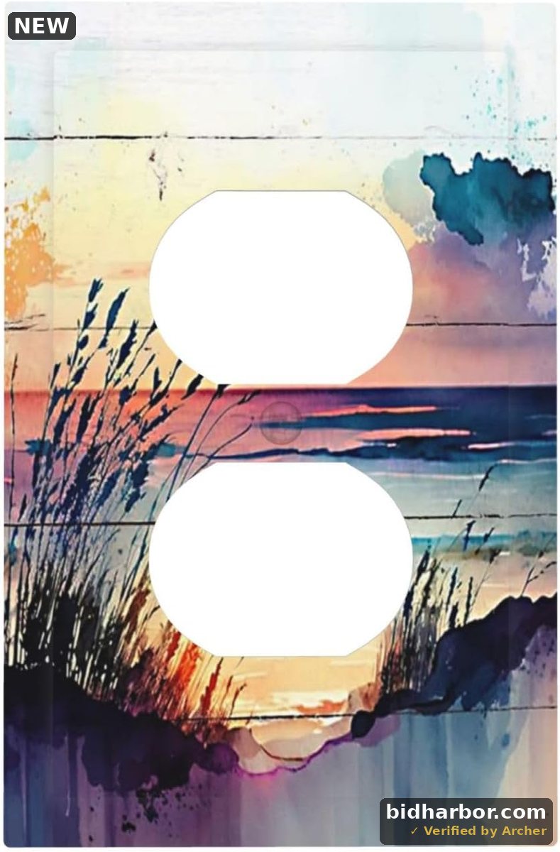 Outlet Covers Sunset Beach Abstract Watercolor 1 Gang Duplex Light Switch Cover Plate Nature Coastal Decorative Wall Plates Electrical Switchplate Receptacle Cover for Bathroom Home Decor
