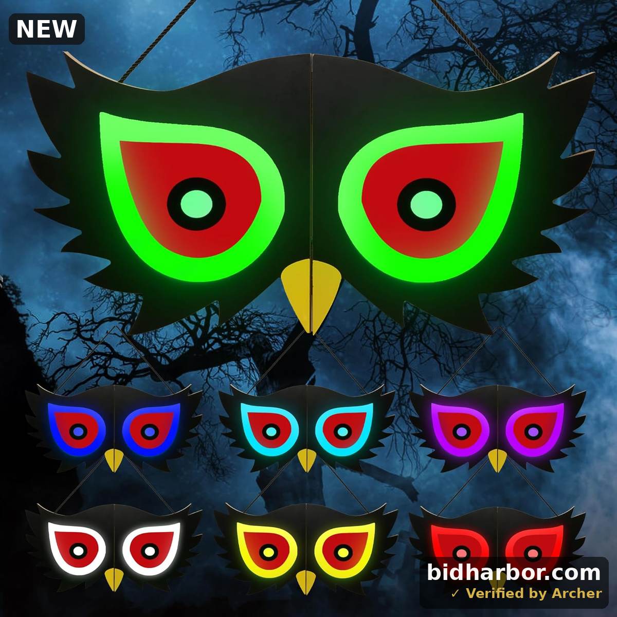 BlcTec Halloween Decorations Spooky Eyes Lights,23.6 Inch Large Wooden Halloween Window Eye Lights with 7 Color Modes and USB/Battery Operated for Home, Wall, Window, Trees Halloween Décor, Style C