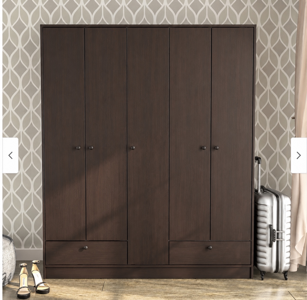Polifurniture Denmark 5 Door Bedroom Armoire with 2 Drawers - Dark Brown