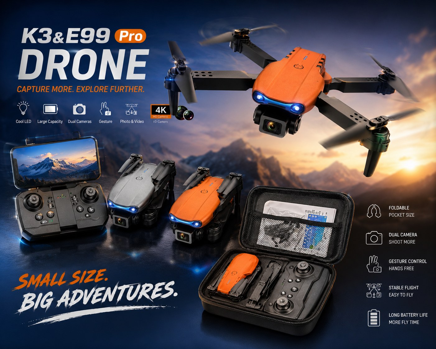 Foldable Camera Drone — Remote + Carrying Case