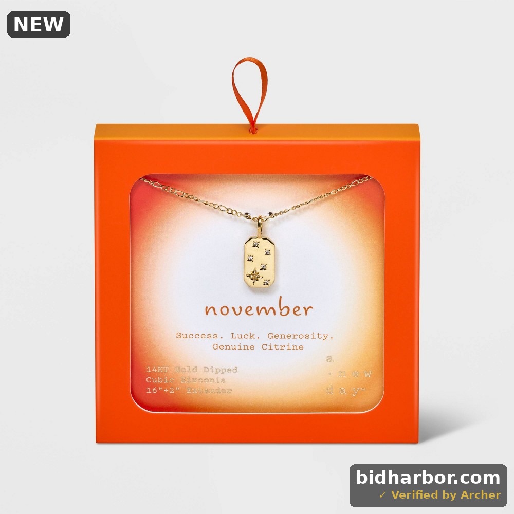 Gold Over Silver Plated Citrine and Cubic Zirconia Tag Pendant Necklace - A New Day Gold