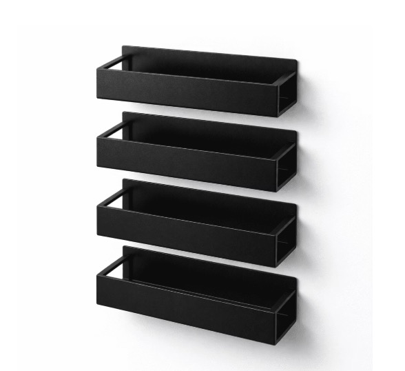 4-Pack Strong Magnetic Spice Rack, Multipurpose Magnetic Storage Shelf with 4 Hooks for Refrigerator and Oven, Black