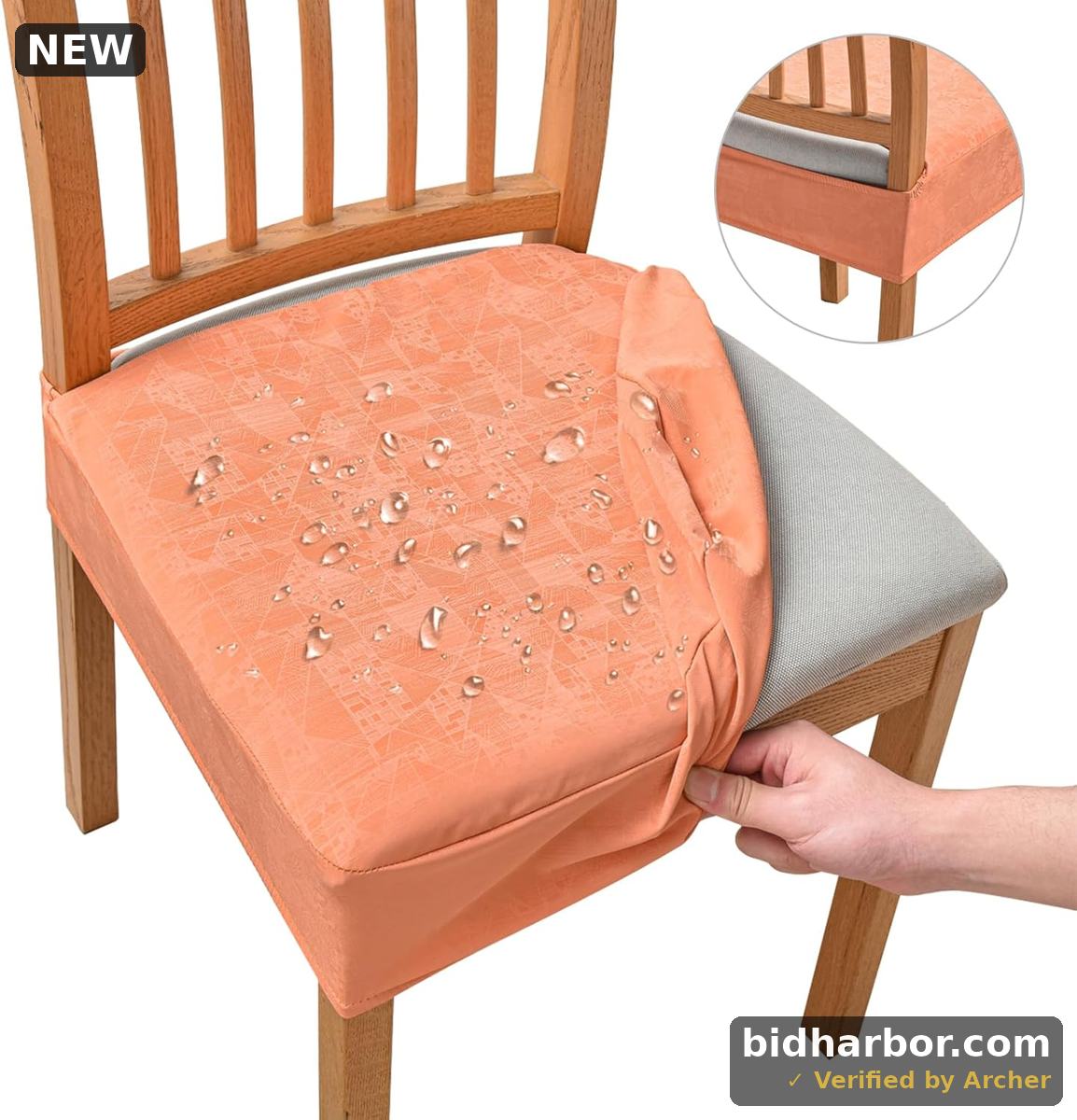 FUANGUI Waterproof Dining Chair Covers Set of 2, Diamond Pattern PU Chair Seat Slipcovers Removable Washable Chair Covers Protector Dining Room, Kitchen Chair Covers Slipcover, Rear Gapped, Orange