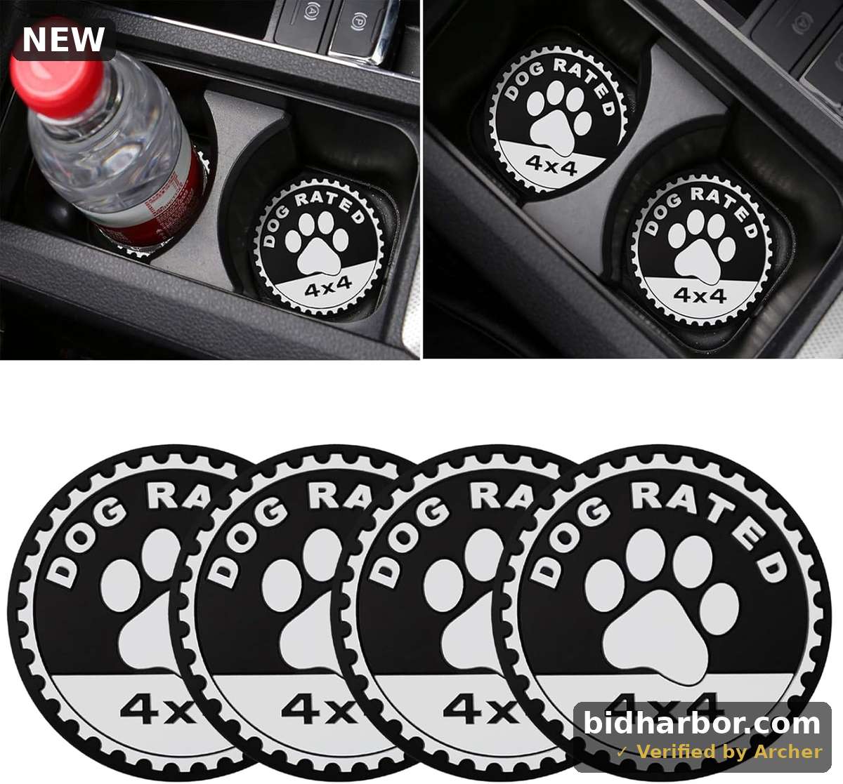 4 Pack Bling Car Coasters, 2.75 Inch Bling Crystal Rhinestone Diamond Soft Rubber Pad Set Round Auto Cup Holder Insert Drink Coaster Car Interior Accessories (White Paw)