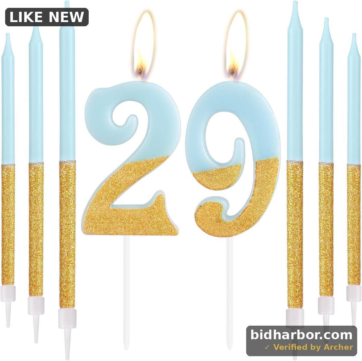 Blue Gold Birthday Candles, Blue Glitter Number 29 Candles with Long Candles, Birthday 29th Candles, Girls Boy 29th Birthday Cake Candles Decorations, Birthday Anniversary Wedding Party