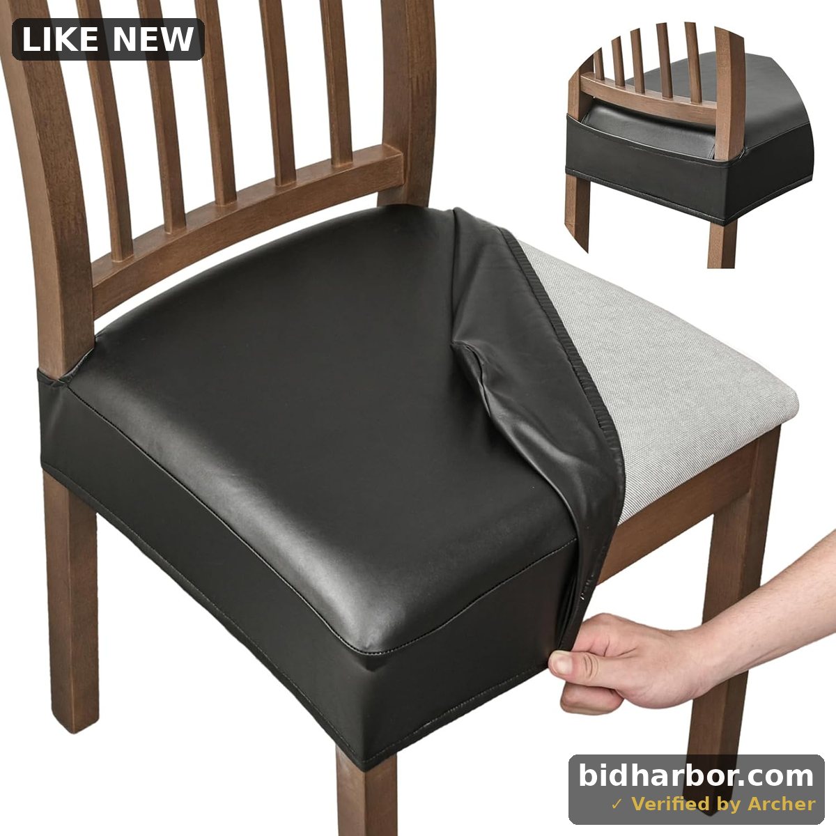 Navy Blue - FUANGUI Dining Chair Covers Set of 2, Waterproof PU Leather Stretch Chair Seat Slipcovers Soft Removable Washable Chair Covers, Kitchen Chair Seat Covers Protectors Dining Room, PU-Navy Blue