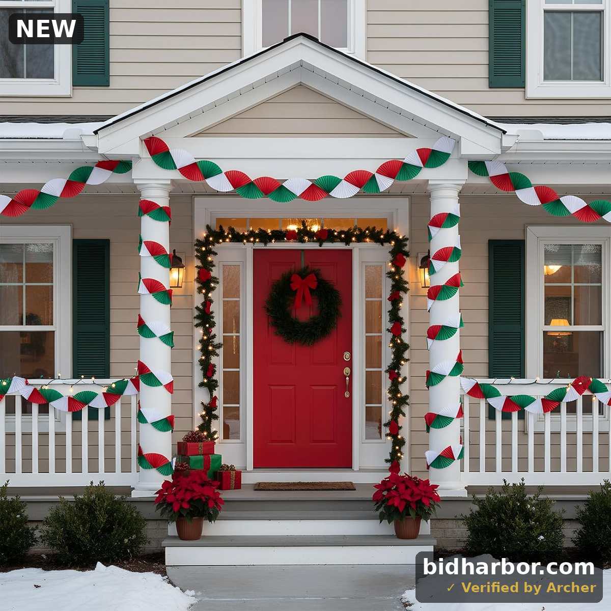 Christmas Paper Fan Garland Set — 4-Pack, Red & White