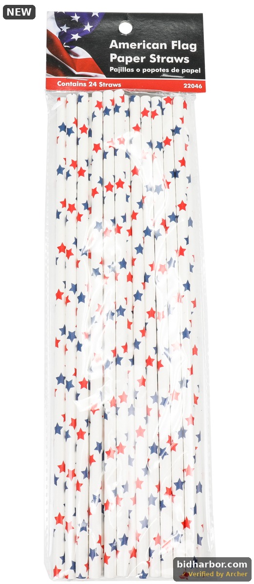 2337093 Assorted Color Patriotic Paper Straws - Case of 36