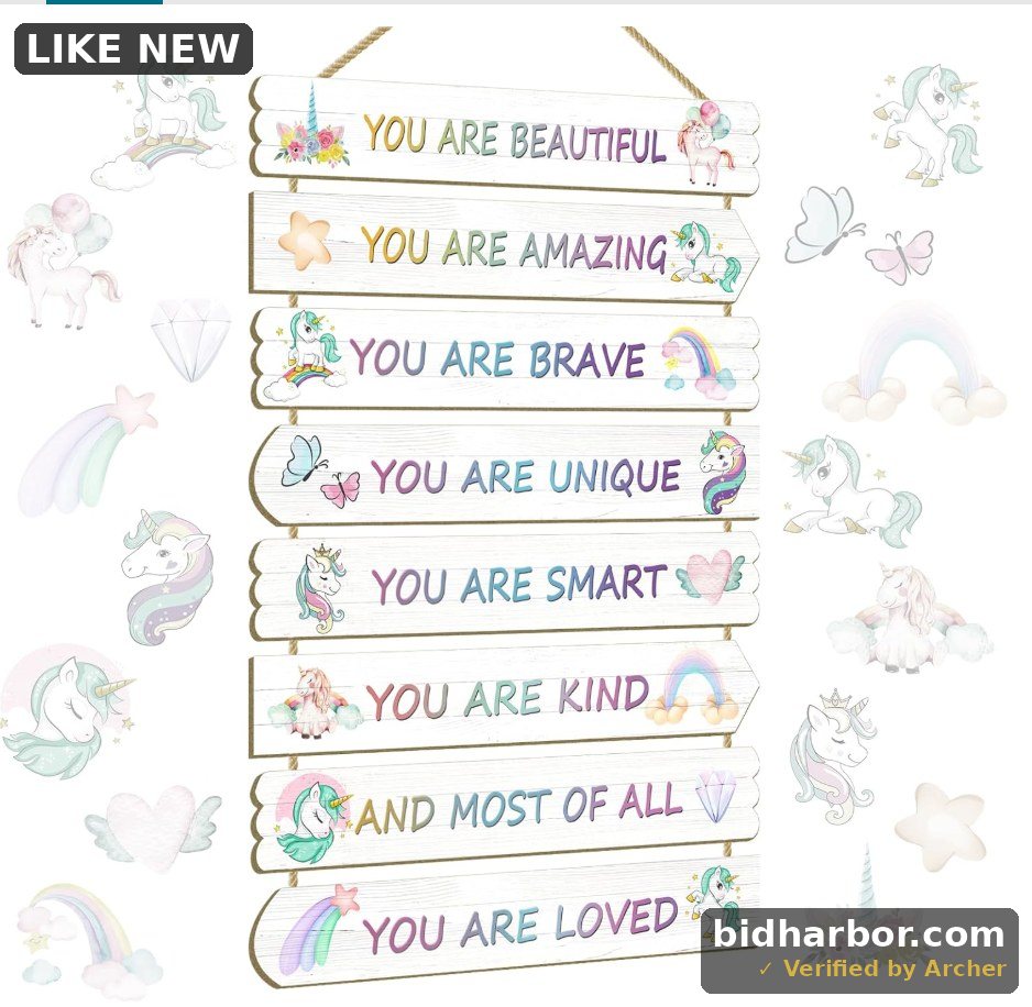 Girls Kids Unicorn Butterfly Boho Rainbow Elephant Affirmation Wall Decor Art For Toddler & Baby Princess Nursery Room Wood Signs & Decorations, Unicorn