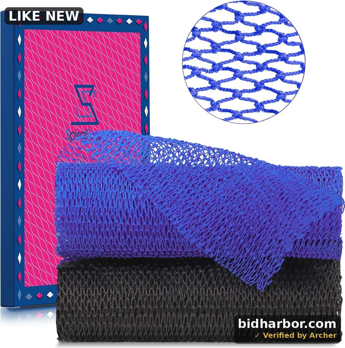 SpiralScgv 2 Pieces African Net Sponge – Real Authentic Exfoliating Bath Sponges for Silky Smooth Skin, Deep Cleansing Mesh for Full Body, Quick-Drying & Travel-Friendly(Blue Black)