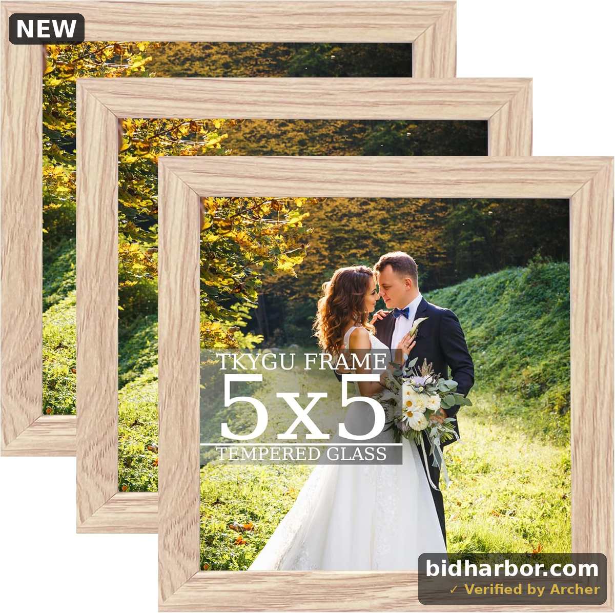 TKYGU 5x5 composite wood Picture Frame Set of 3, Real Glass for Rustic Natural 5x5in Poster Frames- Art Frame, Wall Hanging-Tabletop Display Gallery Family Wedding Memorial Pic Frame Best Gift