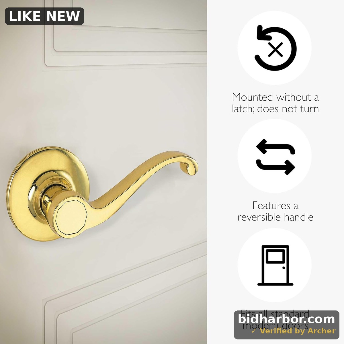 Design House Scroll Dummy Door Lever, Polished Brass, 6.375 in x 1.88 in x 2.625 in, 775338