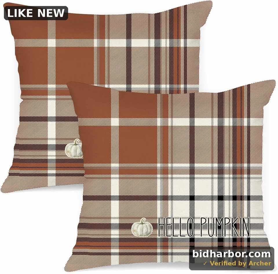 Benjia Fall 20x20 Throw Pillow Covers Set of 2, Watercolor Brown, Grey and White Checkered Decorative Holiday Pillow Case 20 x 20 Autumn Cushion Covers Pillowcase for Indoor Home Bedroom Sofa Decor