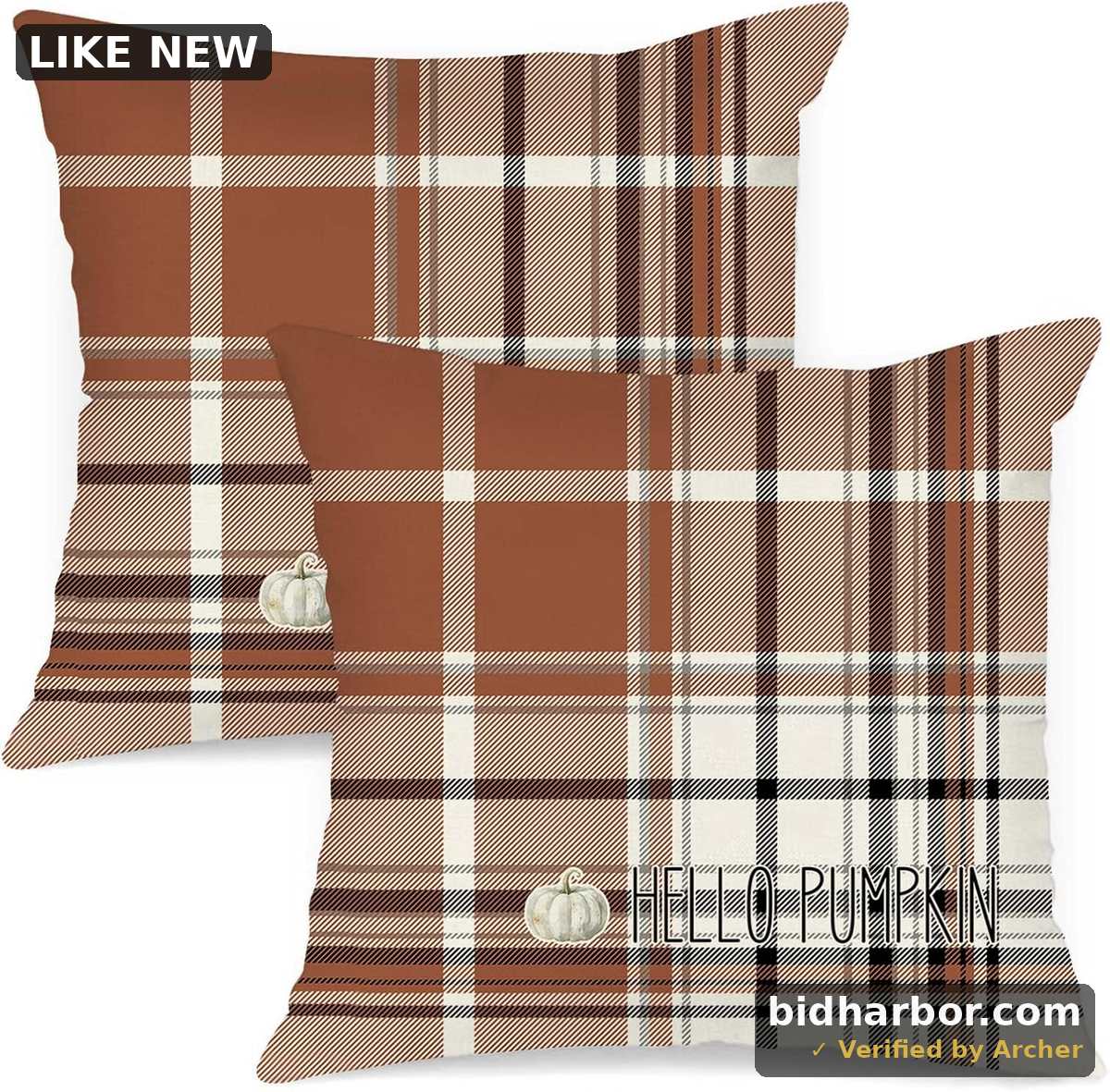 Benjia Fall 20x20 Throw Pillow Covers Set of 2, Watercolor Brown, Grey and White Checkered Decorative Holiday Pillow Case 20 x 20 Autumn Cushion Covers Pillowcase for Indoor Home Bedroom Sofa Decor