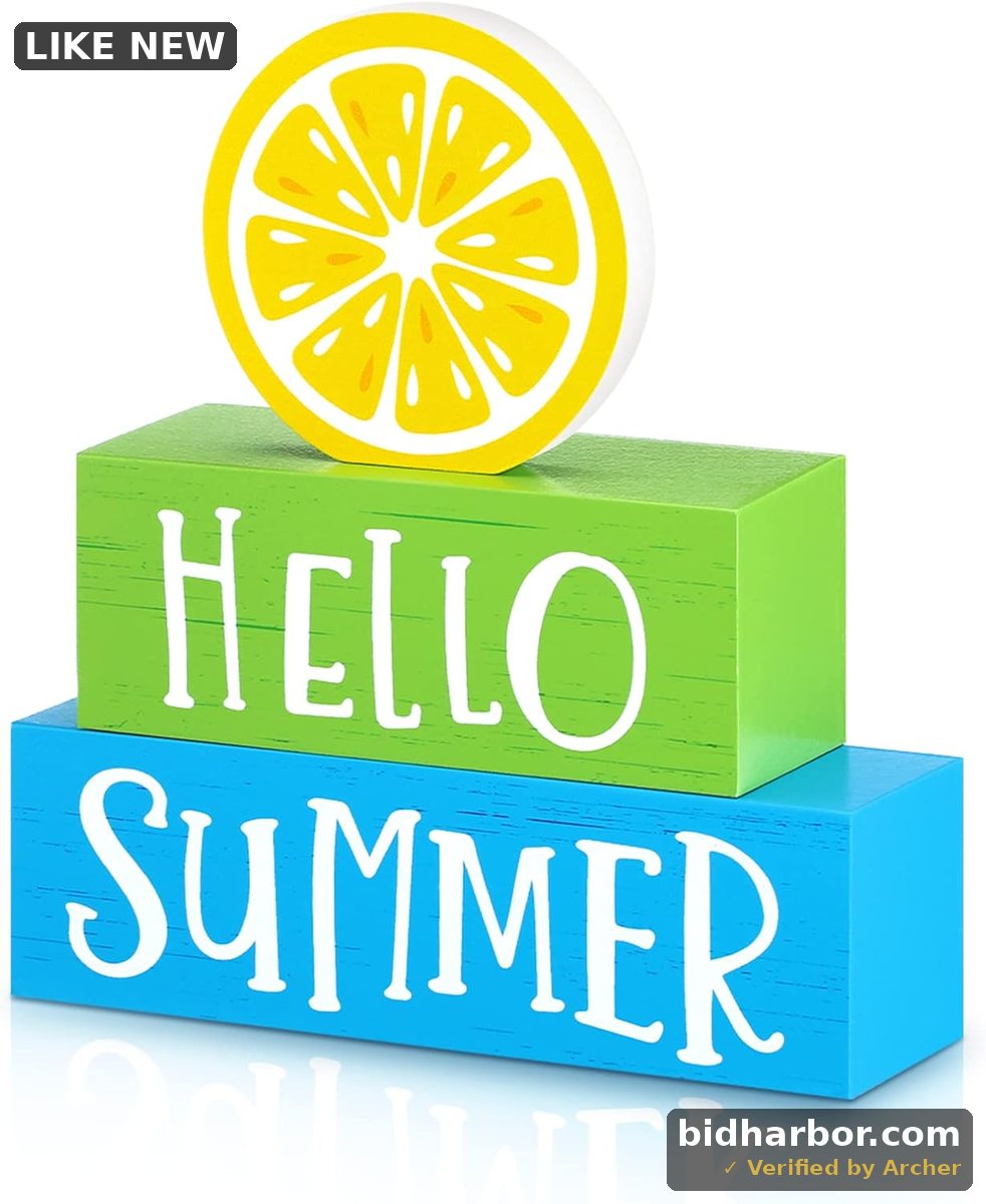 3 Pieces Summer Wooden Block Decor for Home Lemon Wooden Tiered Tray Block Decor Rustic Hello Summer Sign for Living Mantle Kitchen Table Party Decoration