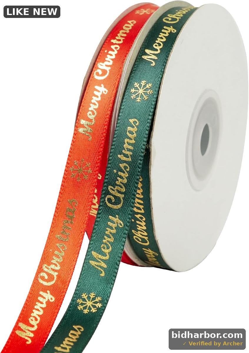 2 Rolls 50 Yards Christmas Ribbon for Gift Wrapping, 3/8 Inch Christmas Red Green Gold Merry Christmas Snowflake Ribbon for Crafts DIY Holiday Party Decorations