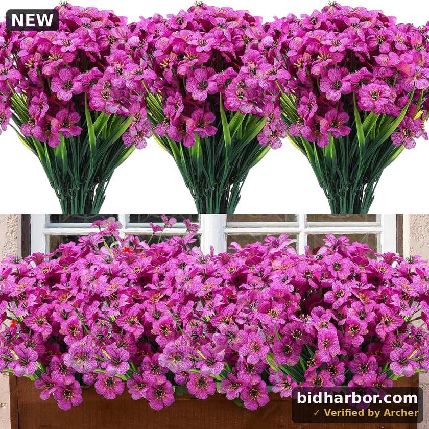 Artificial Fall Flowers — UV-Resistant Silk Faux Plants, Dark Purple, 24-Pack