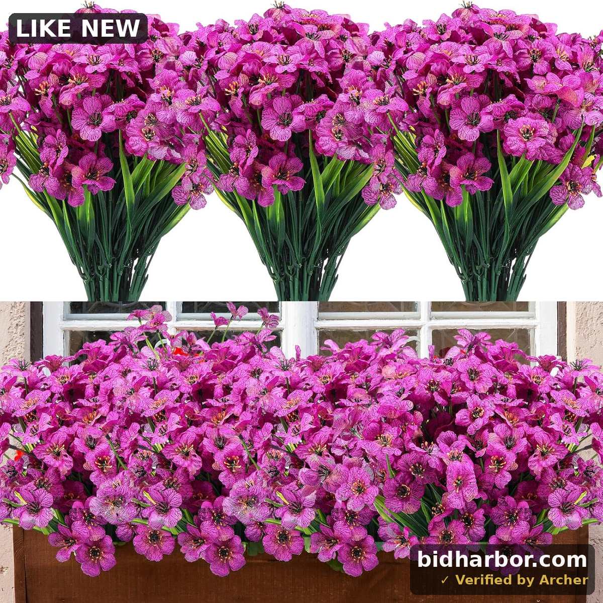 Artificial Fall Flowers — UV-Resistant Silk Faux Plants, Dark Purple, 24-Pack