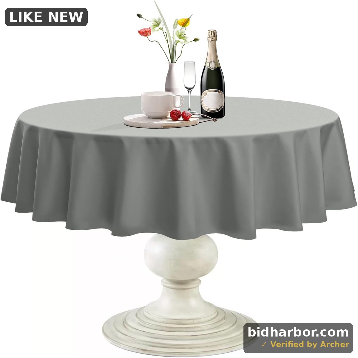 Softalker Round Tablecloth, Waterproof & Stain Resistant Table Cloth Wrinkle Free Fabric Washable 210GSM Polyester Table Cover for Dining/Party/Outdoor - 90 inch,Light Grey