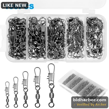 100pcs Fishing Swivels  Fishing Rolling Ball Bearing Barrel Swivel with Safety Snaps High Strength Fishing Connector Swivels Stainless Steel Saltwater