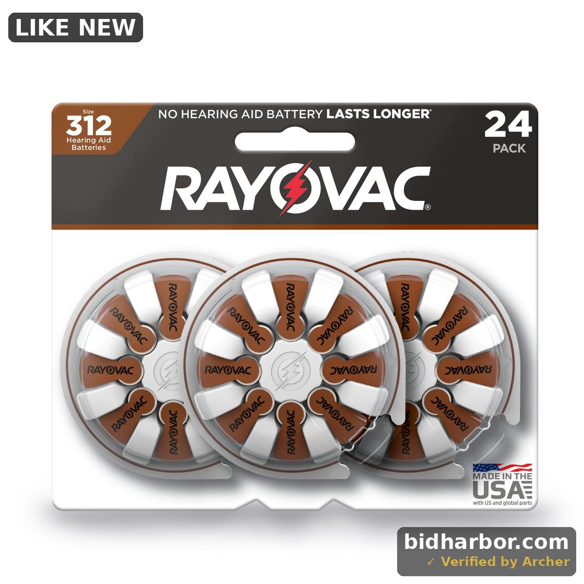 Rayovac 1.4V Type 312 (Brown) Zinc Air Battery - 24 Pack - Watch & Hearing Aid Batteries - Pack of 24