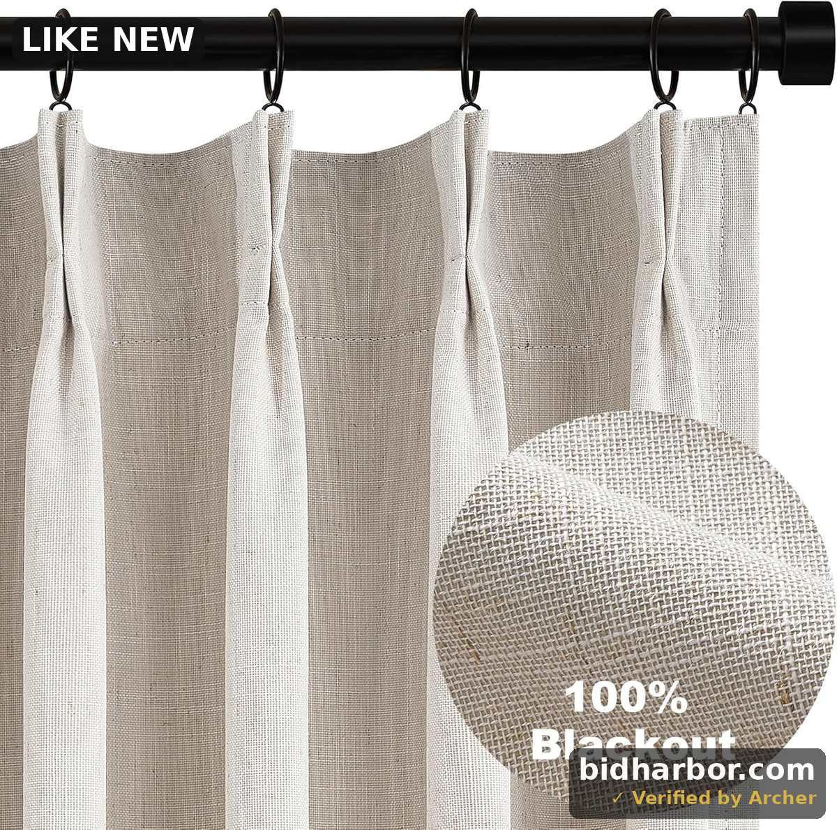 Topfinel Pinch Pleat Full Blackout Curtains & Drapes 84 Inch Length 2 Panels Set, Oatmeal Linen Room Darkening Soundproof Curtains with Hooks Rings for Bedroom Living Room Track System, Beige Ivory