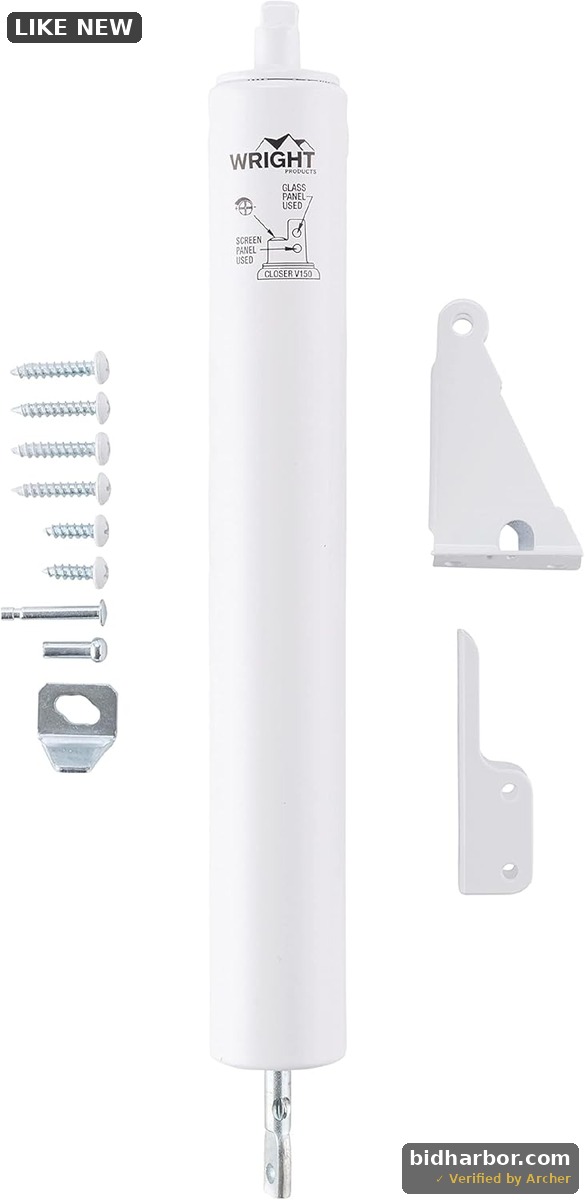 Wright Products Heavy-Duty Pneumatic Storm Door Closer – Durable, Adjustable, Quiet-Closing with Hold-Open Feature (Transitional, White)