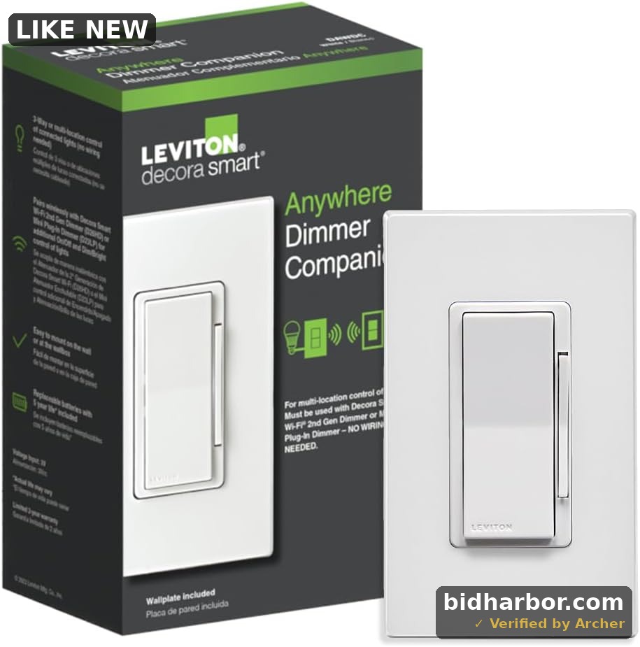 Leviton Decora Smart Dimmer Anywhere Companion, Add Wire-Free 3-Way/4-Way/5-Way On/Off/Dim/Bright Control to Decora Smart Wi-Fi 2nd Gen Dimmers, DAWDC-1RW, White