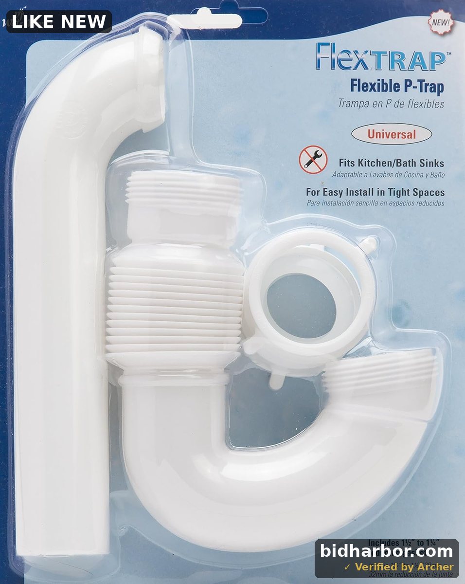 PF WaterWorks FlexTRAP Expandable and Flexible P-Trap - Universal (1-1/2-Inch or 1-1/4-Inch x 1-1/2-Inch); PF0704