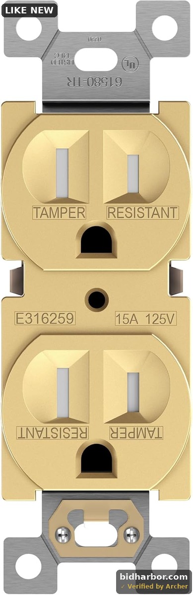 Elite Series Duplex Receptacle, Residential Grade Wall Outlet, Duplex Electrical Outlet, Self-Grounding, 3-Wire, 2-Pole, 15A 125V, UL Listed, 61580-GD, Gold