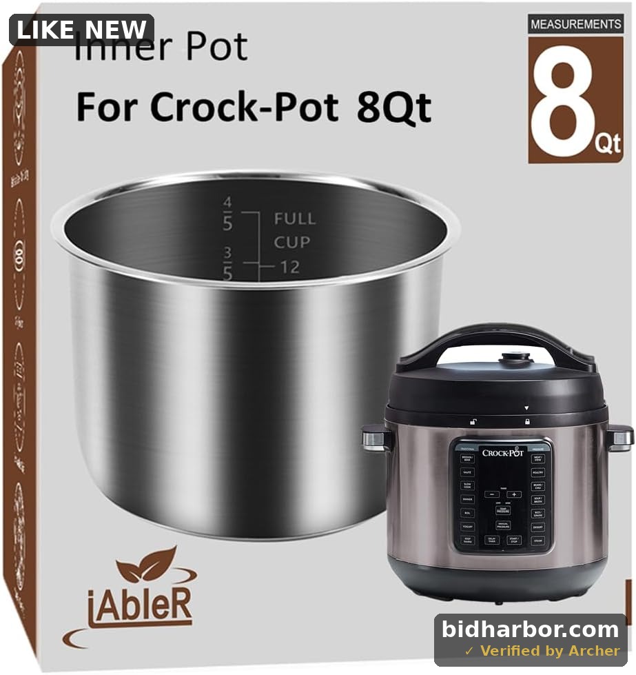 Original Inner Pot for Crock Pot 8 Quart - Stainless Steel Replacement Pot for Crock-Pot 8 Qt Multi-Cooker Crockpot XL Pressure Cooker Accessories Parts