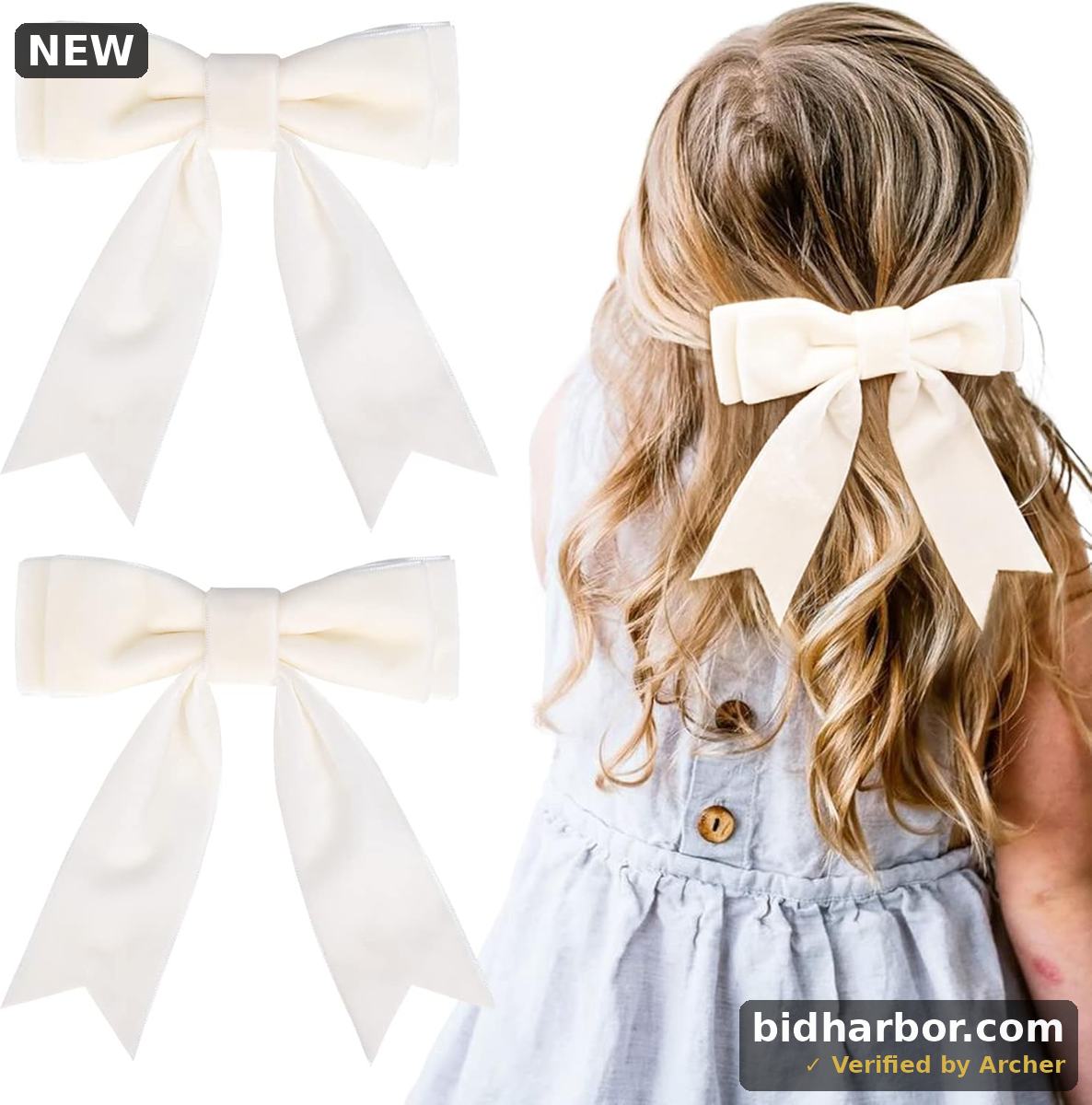 2PCS 5" Velvet White Hair Bows Girls Hair Clips Ponytail Holder Accessories for Girls Toddlers