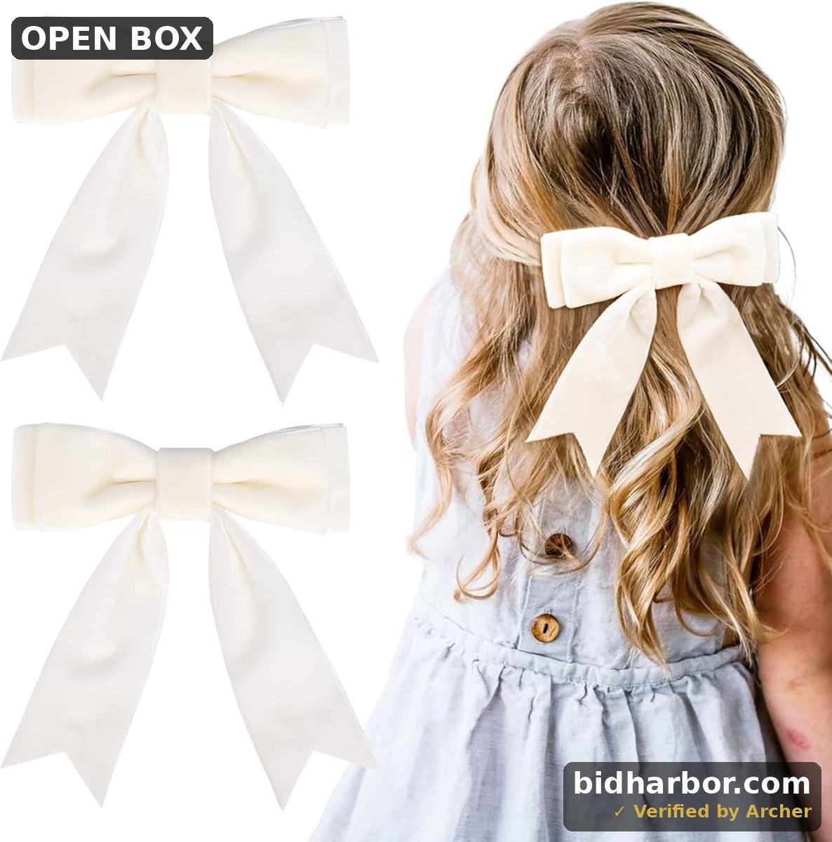 2PCS 5" Velvet White Hair Bows Girls Hair Clips Ponytail Holder Accessories for Girls Toddlers