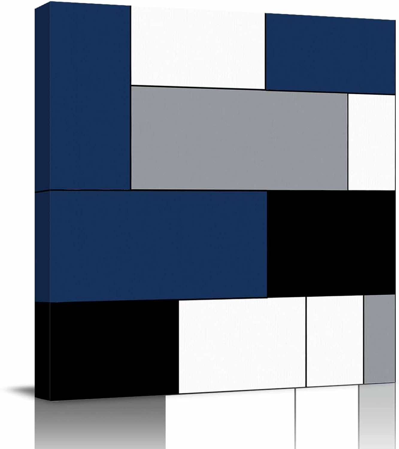 Blue Gray Geometric Canvas Wall Art for Living Room Bedroom Abstract Color Block Paintings Modern Framed Prints Pictures Blue Wall Decor for Home Decorations, Ready to Hang, 12''x12''