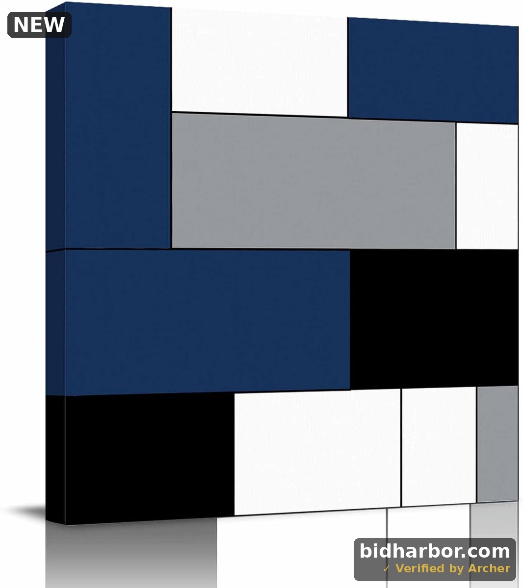 Blue Gray Geometric Canvas Wall Art for Living Room Bedroom Abstract Color Block Paintings Modern Framed Prints Pictures Blue Wall Decor for Home Decorations, Ready to Hang, 12''x12''