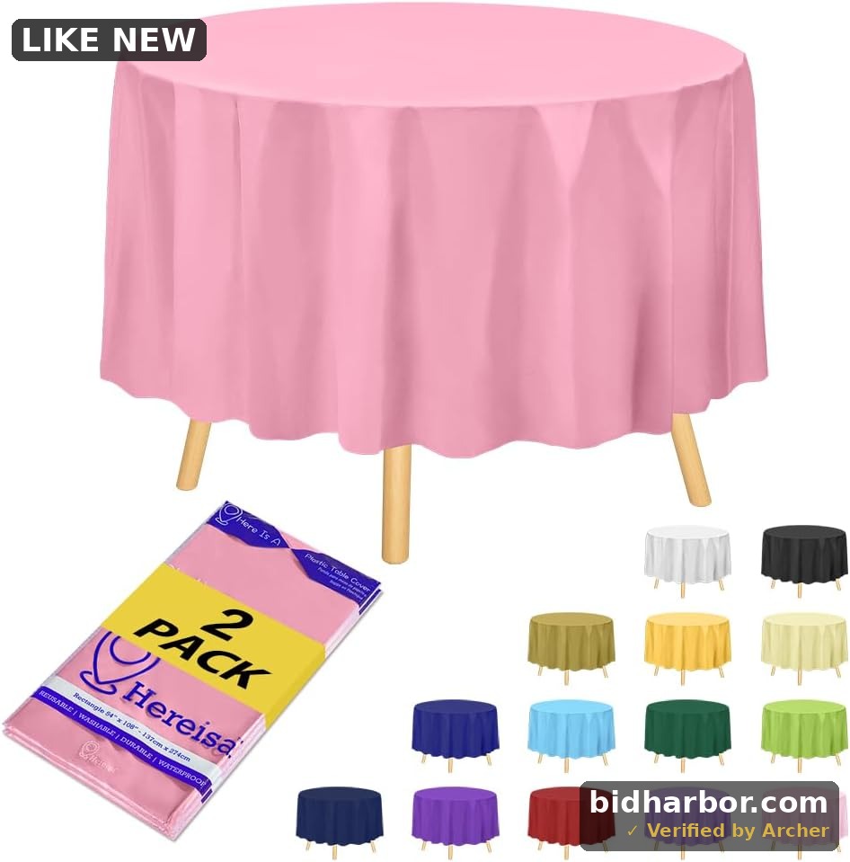 Pink Disposable Round Tablecloths — Plastic, 84", 2-Pack