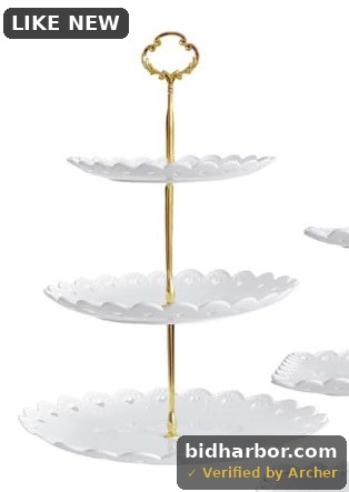 RAUVOLFIA 3 Tier Plastic Cupcake Stand, Tiered Serving Cake Stand, Round White Dessert Stand, Weddings Parties Pastry Serving Tray (2 Pack, White Plate with Gold Rim) - Pack of 2