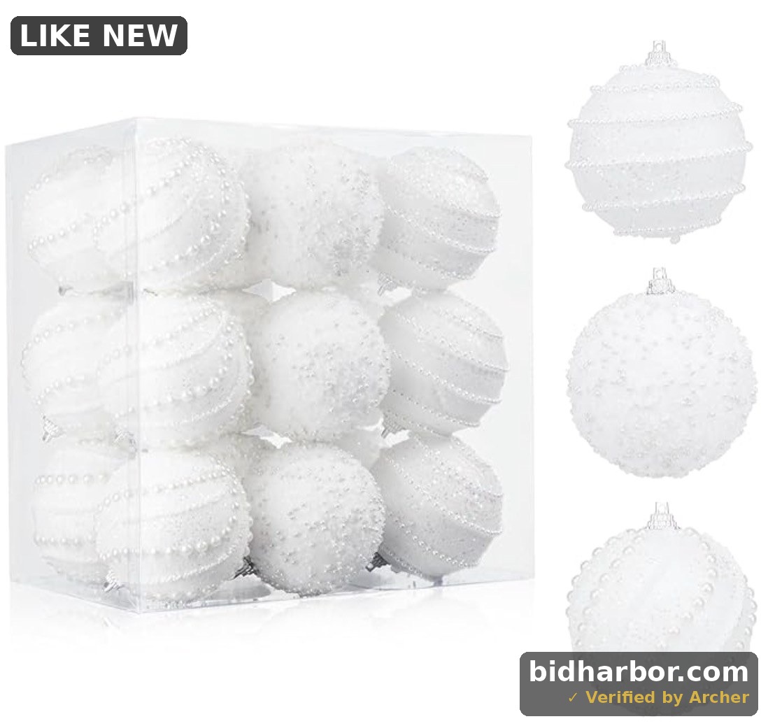 JOIEDOMI 18 Pcs White Glitter Christmas Ball Ornaments Sets, 2.76" Pearl Christmas Ball Decorations, Xmas Decorations Hanging Ornament for Tree, Porch, Banister, Wreath Garland, Holiday Party Supplies