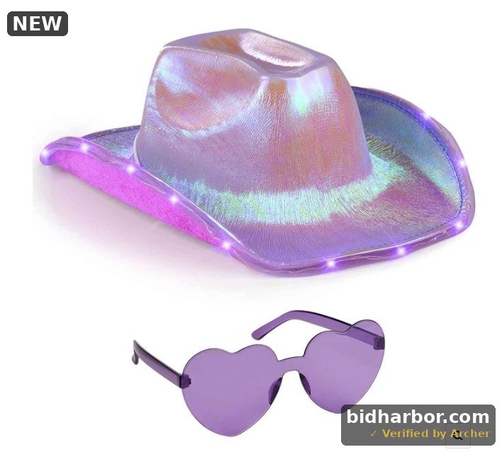 Light Up Cowboy Hat for Women - Purple Holographic Space Cowgirl Hat with Glasses