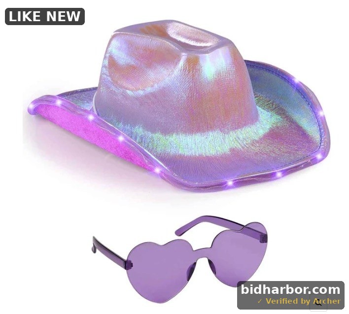 Light Up Cowboy Hat for Women - Purple Holographic Space Cowgirl Hat with Glasses