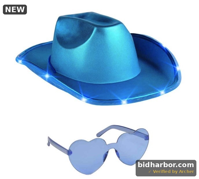 Funcredible Blue Cowgirl Hat with Glasses - Halloween Cowboy Hat with Feathers