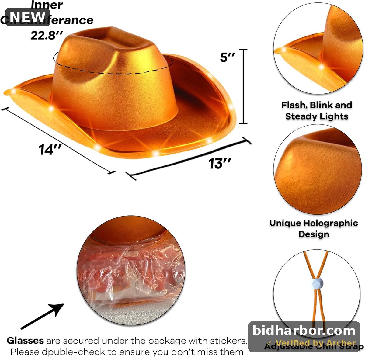Light Up Cowboy Hat and Glasses - Holographic Led Cowboy Hats for Women - Space Cowgirl Costume Outfit, Orange, One Size Fits All