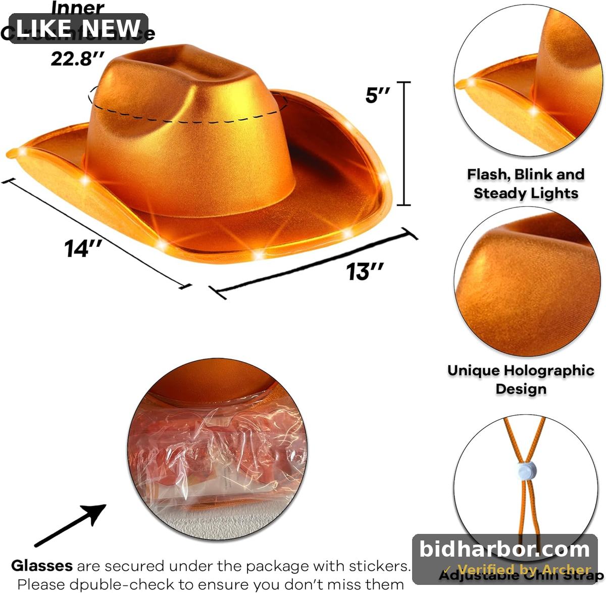 Light Up Cowboy Hat and Glasses - Holographic Led Cowboy Hats for Women - Space Cowgirl Costume Outfit, Orange, One Size Fits All